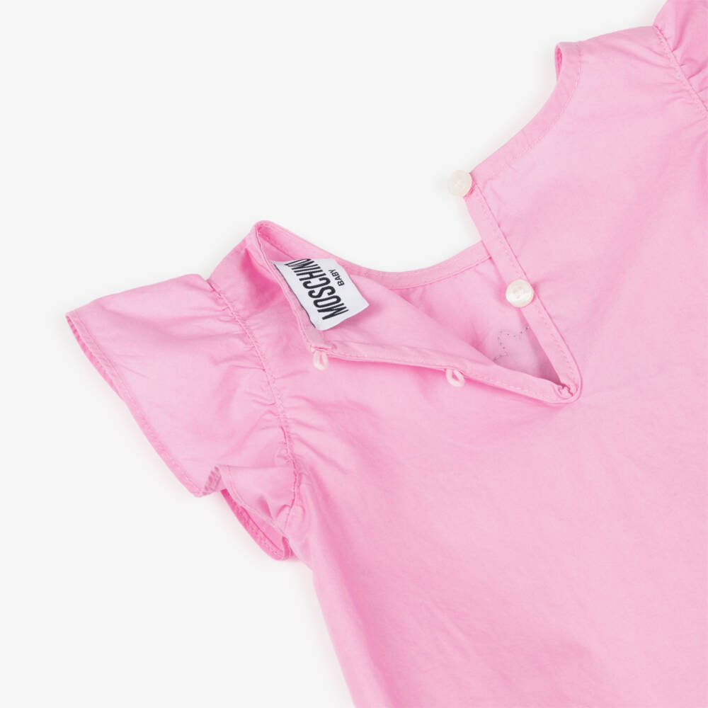 Moschino-Girls Pink Cotton Poplin Teddy Bear Dress | Childrensalon