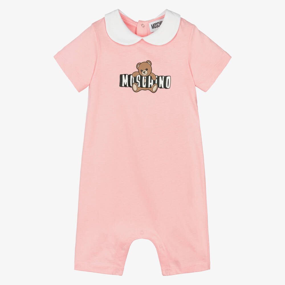 Moschino-Girls Pink Cotton Shortie with Moschino Teddy Bear Motif | Childrensalon