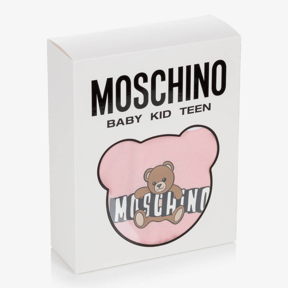 Moschino-Girls Pink Cotton Shortie with Moschino Teddy Bear Motif | Childrensalon