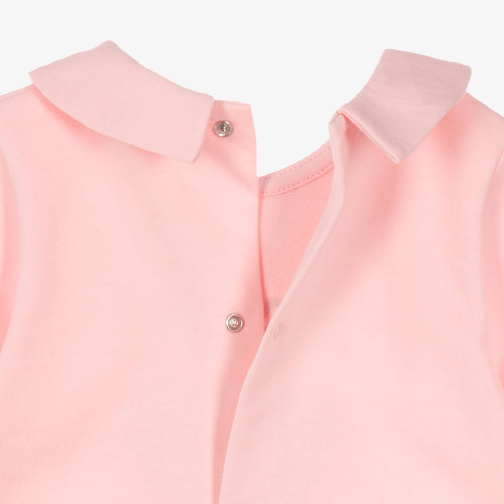 Moschino-Girls Pink Cotton Teddy Bear Babysuit Set | Childrensalon