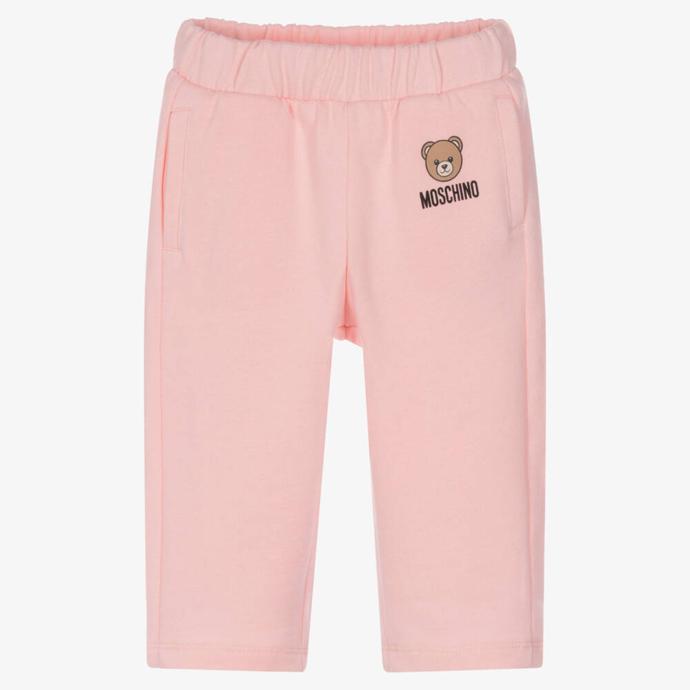Moschino-Girls Pink Cotton Teddy Bear Joggers | Childrensalon