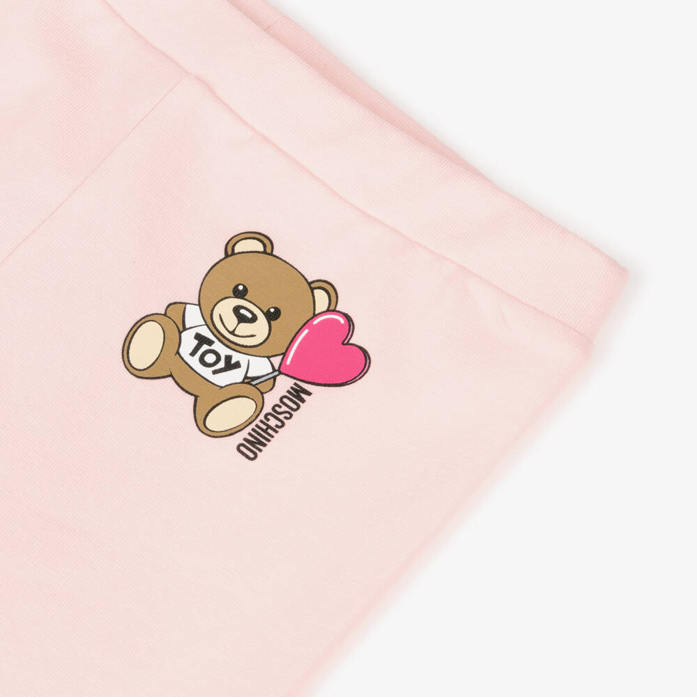Moschino-Girls Pink Cotton Teddy Bear Leggings | Childrensalon