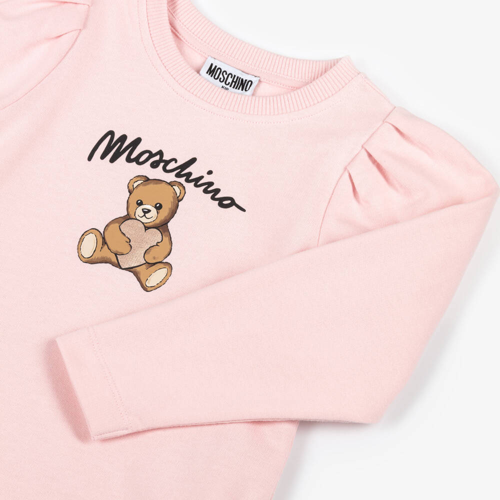 Moschino-فستان قطن بطبعة الدب تيدي لون زهري | Childrensalon