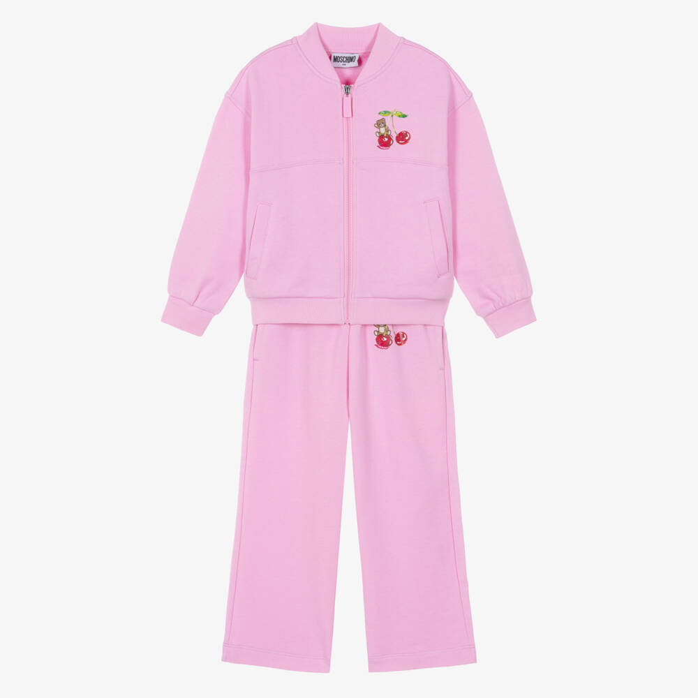 Moschino-Girls Pink Cotton Tracksuit with Teddy & Motif | Childrensalon