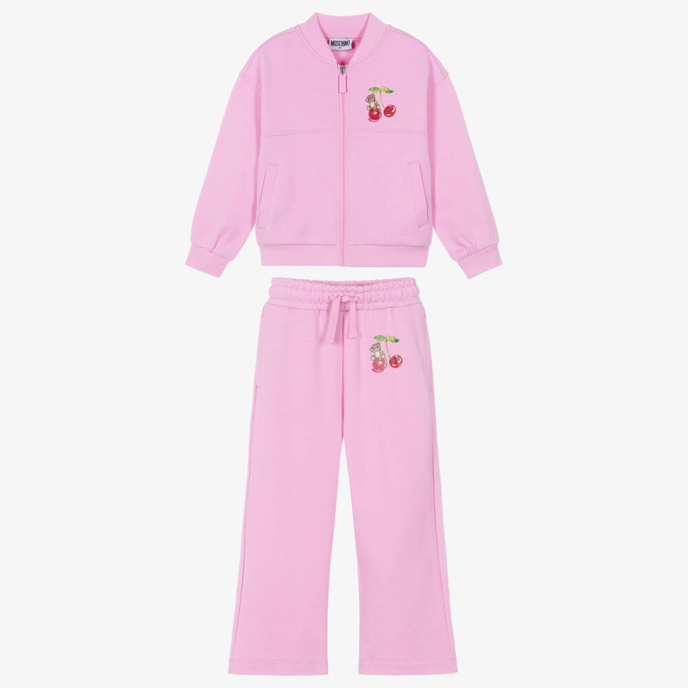 Moschino-Girls Pink Cotton Tracksuit with Teddy & Motif | Childrensalon