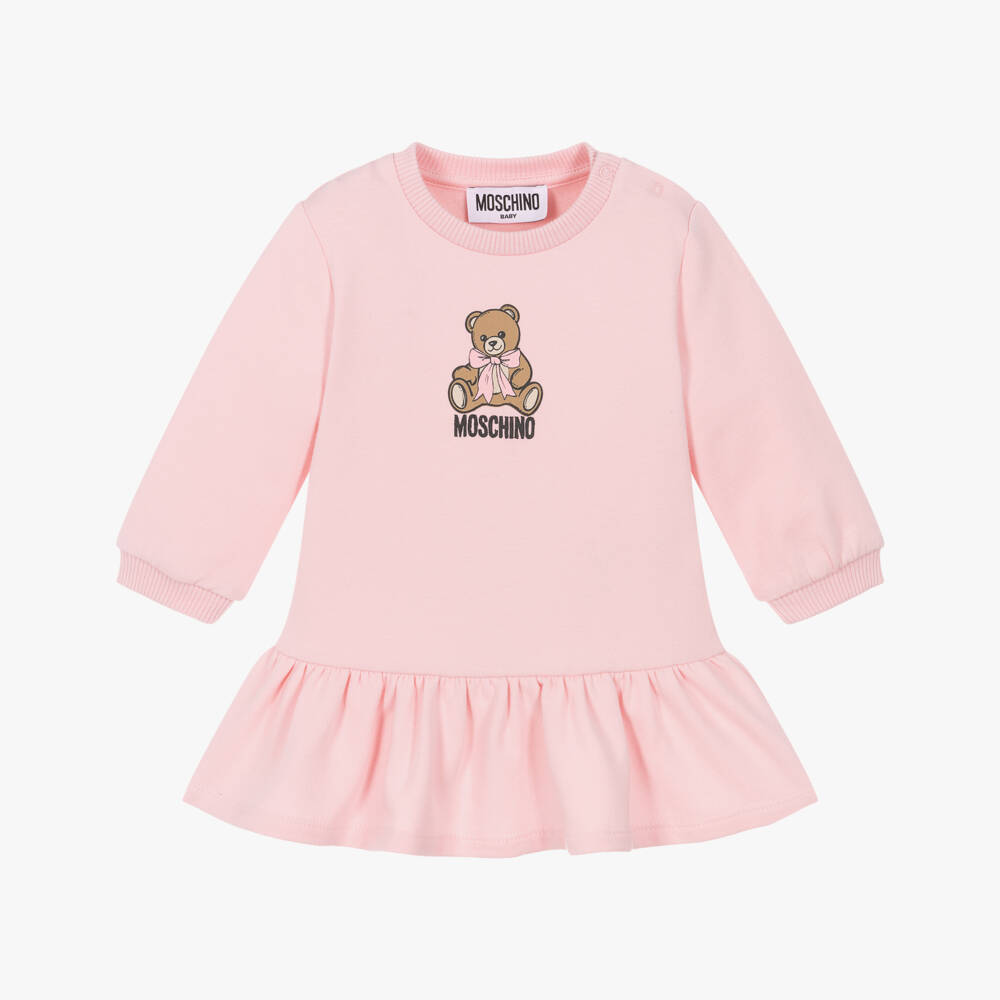 Moschino-Girls Pink Jersey Dress with Moschino Teddy Bear  | Childrensalon