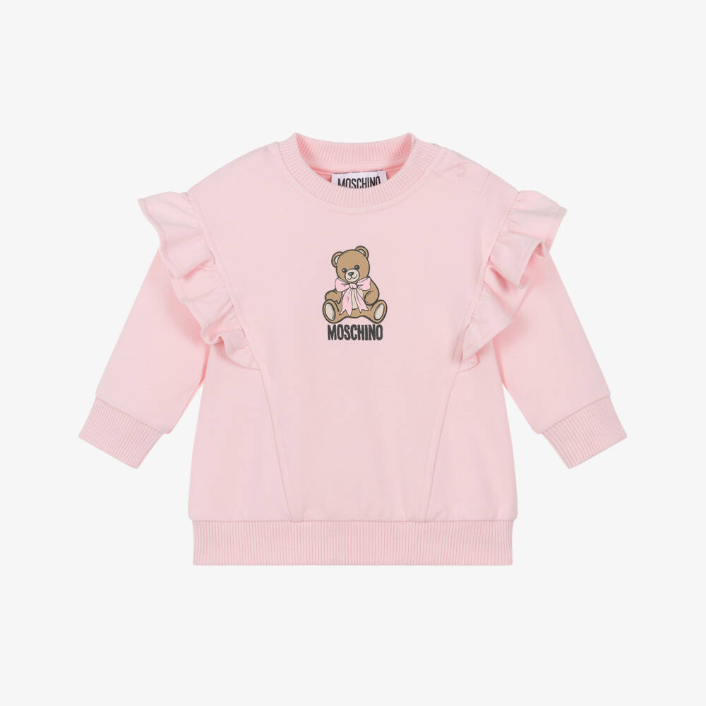 Moschino-Girls Pink Jersey Sweatshirt with Moschino Teddy Bear  | Childrensalon