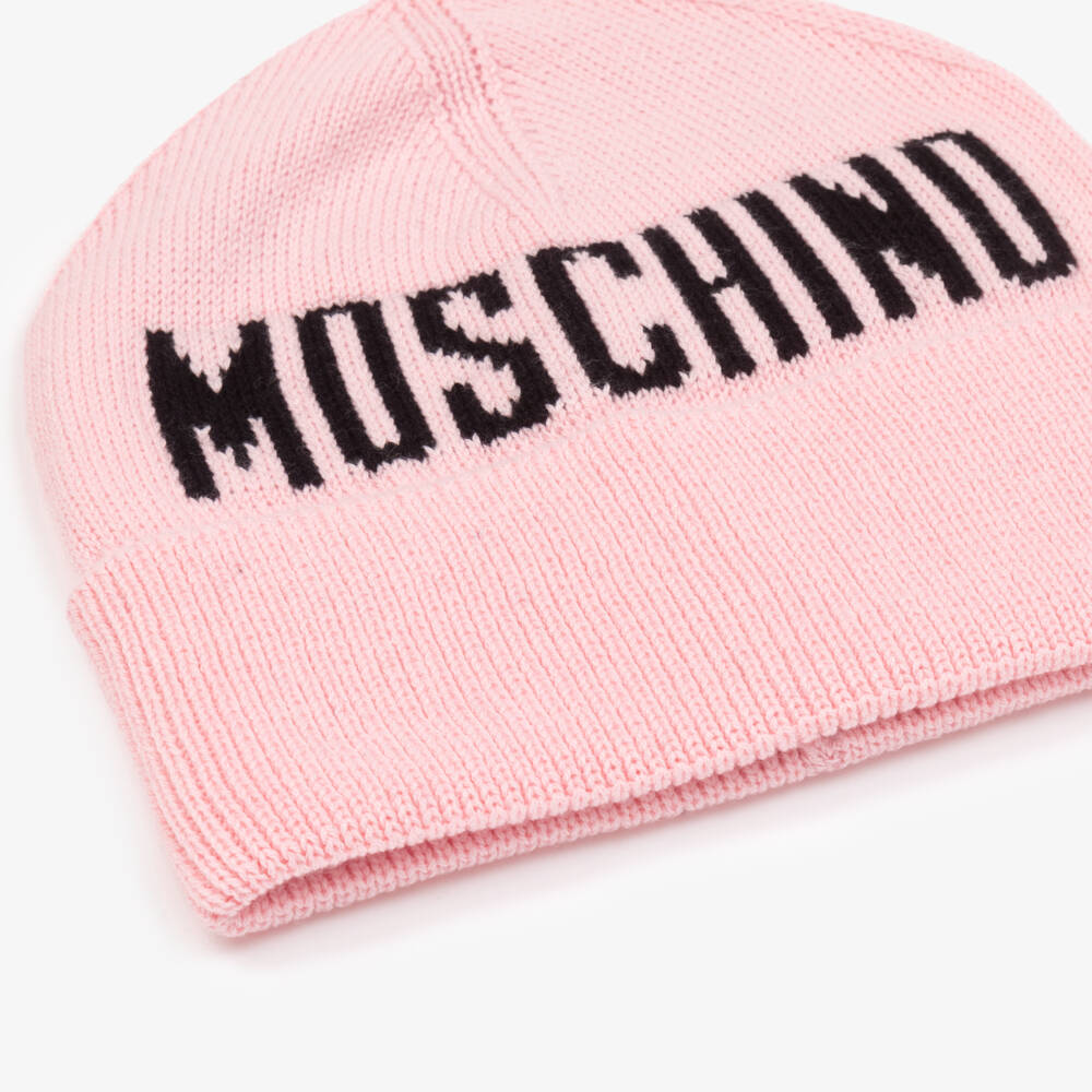 Moschino Kid-Teen-Girls Pink Knitted Cotton & Wool Hat | Childrensalon