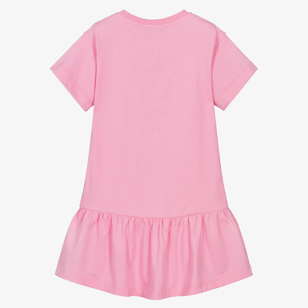 Moschino-Girls Pink Piqué Teddy Bear Dress with Shaped Hem | Childrensalon