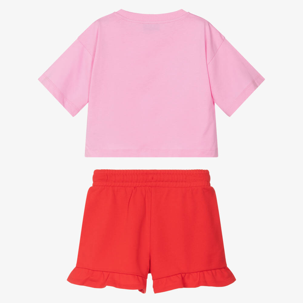 Moschino-Girls Pink & Red Cotton Cherry Print Shorts Set | Childrensalon