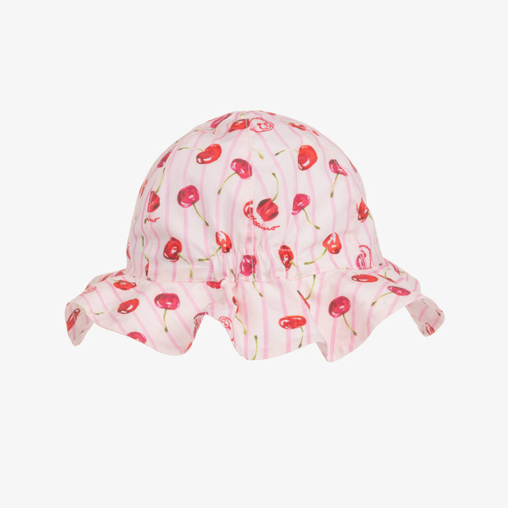 Moschino-Girls Pink Stripe & Cherry Print Cotton Sun Hat  | Childrensalon