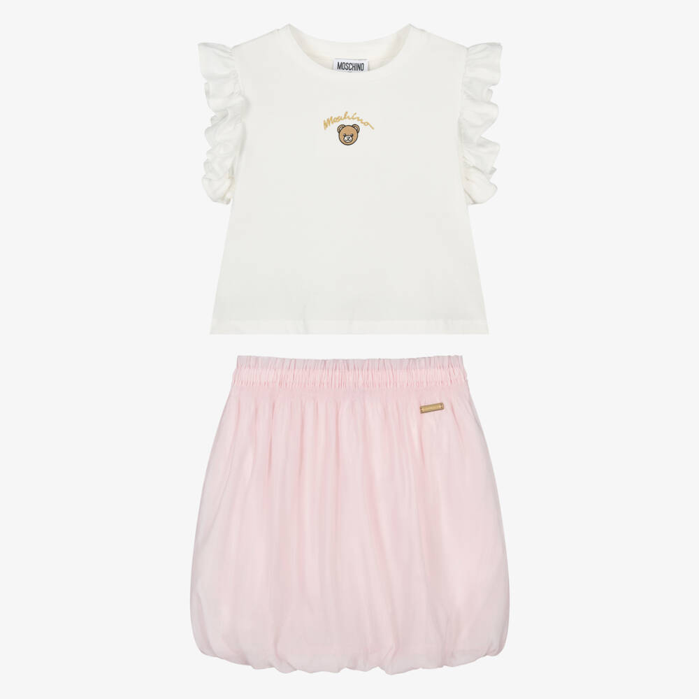 Moschino-Girls Pink Tulle Bubble Hem Skirt Set | Childrensalon