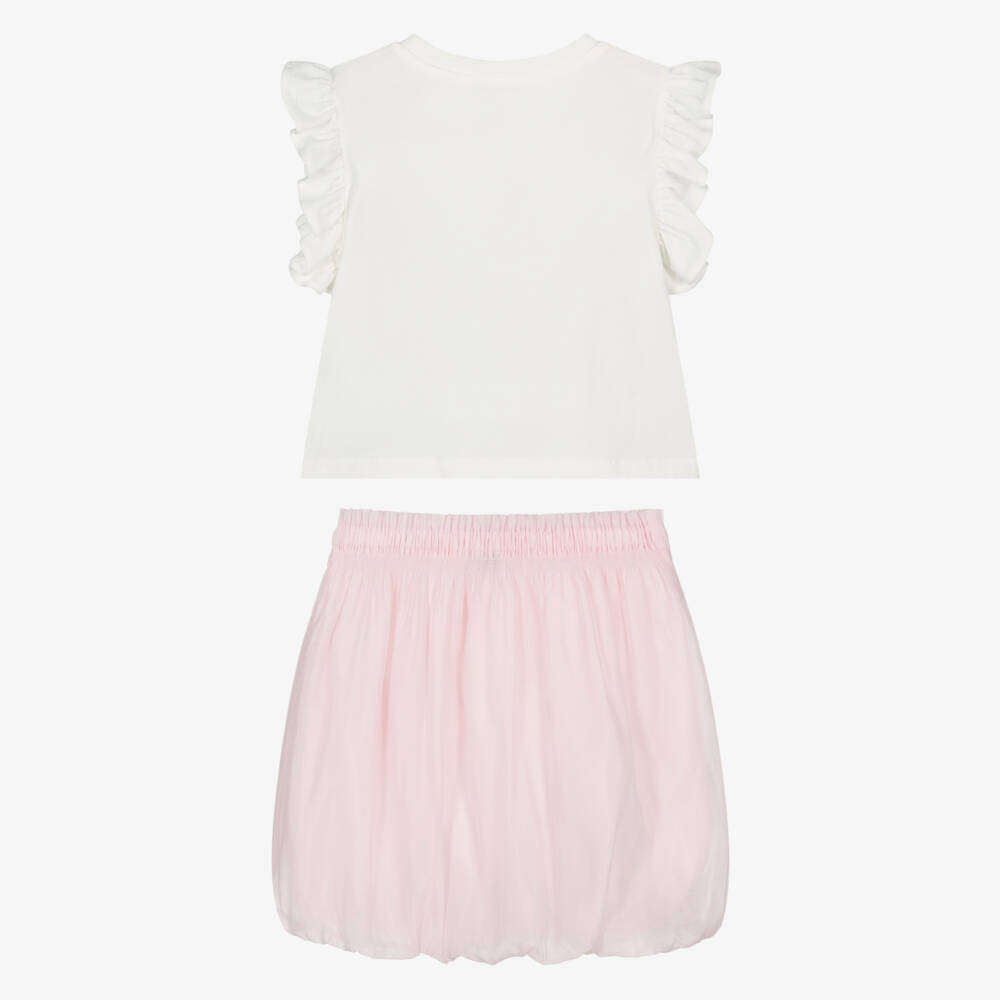 Moschino-Girls Pink Tulle Bubble Hem Skirt Set | Childrensalon