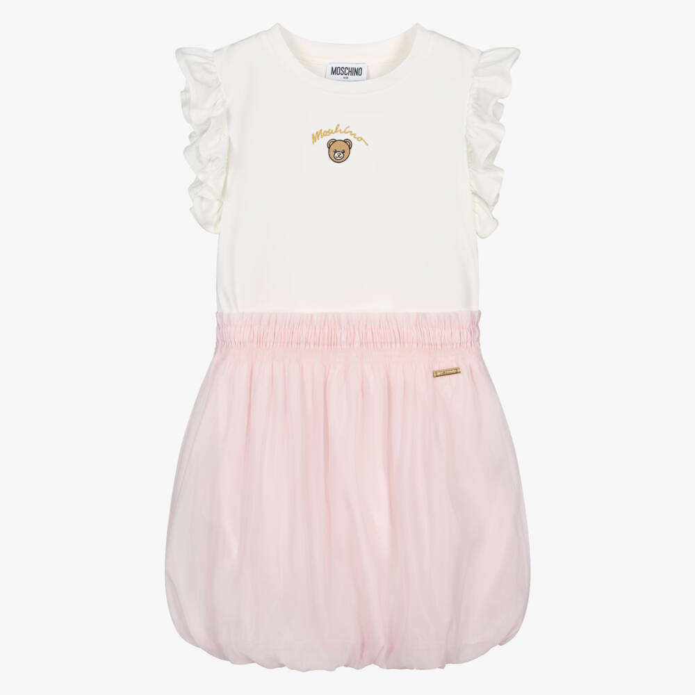 Moschino-Girls Pink Tulle Bubble Hem Skirt Set | Childrensalon