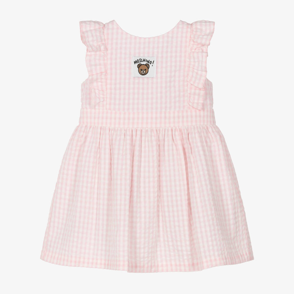 Moschino-Girls Pink & White Gingham Seersucker Dress | Childrensalon