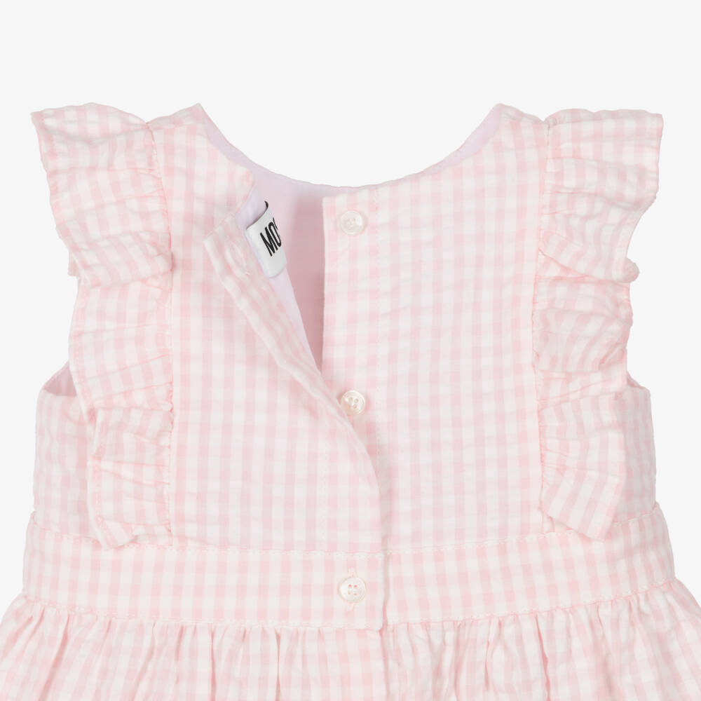 Moschino-Girls Pink & White Gingham Seersucker Dress | Childrensalon