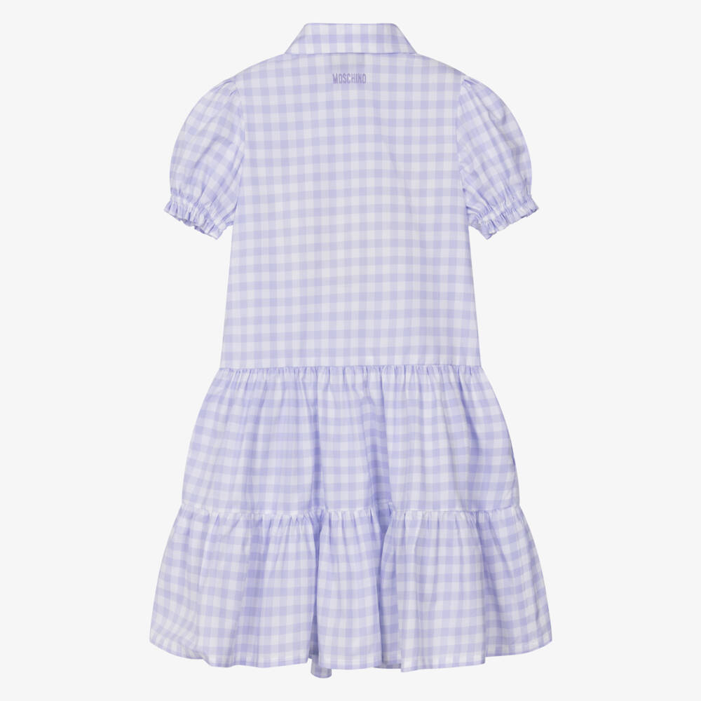 Moschino-Girls Purple & White Gingham Checked Cotton Dress | Childrensalon