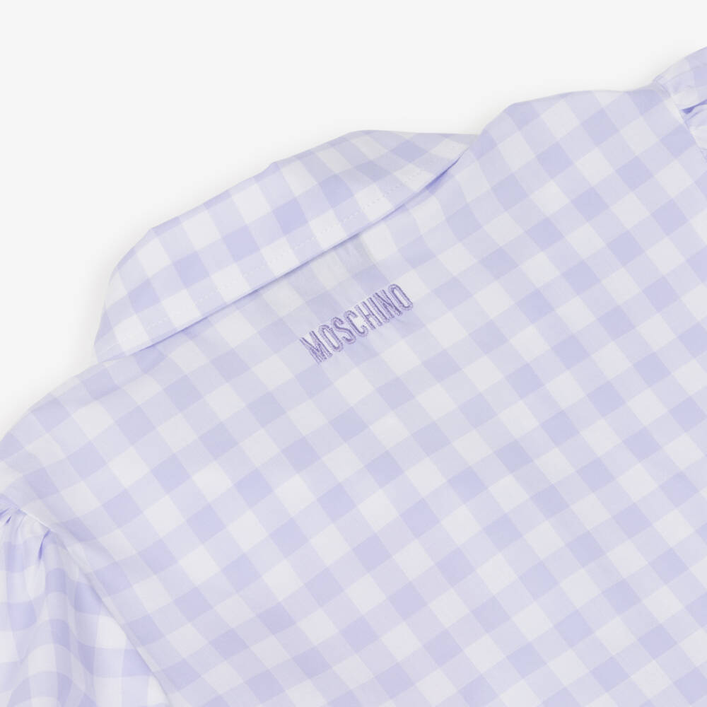 Moschino-Girls Purple & White Gingham Checked Cotton Dress | Childrensalon