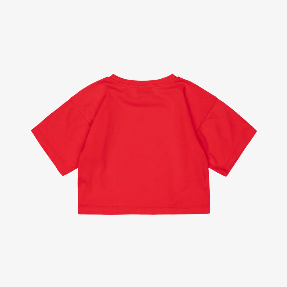 Moschino-Girls Red Cotton Cherries & Logo T-Shirt | Childrensalon