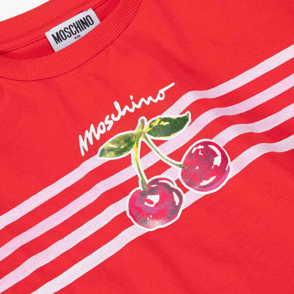 Moschino-Girls Red Cotton Cherries T-Shirt | Childrensalon