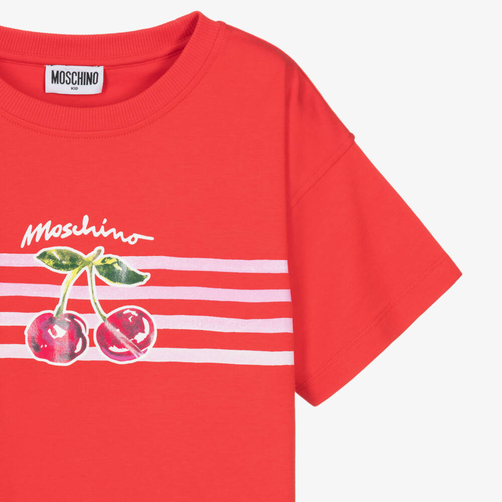 Moschino-Girls Red Cotton Cherry Motif T-Shirt Dress | Childrensalon