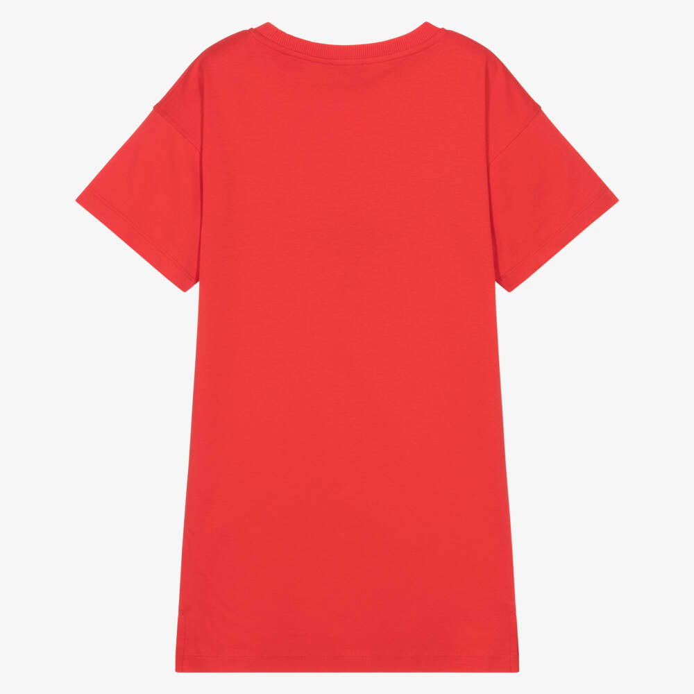 Moschino-Girls Red Cotton Cherry Motif T-Shirt Dress | Childrensalon