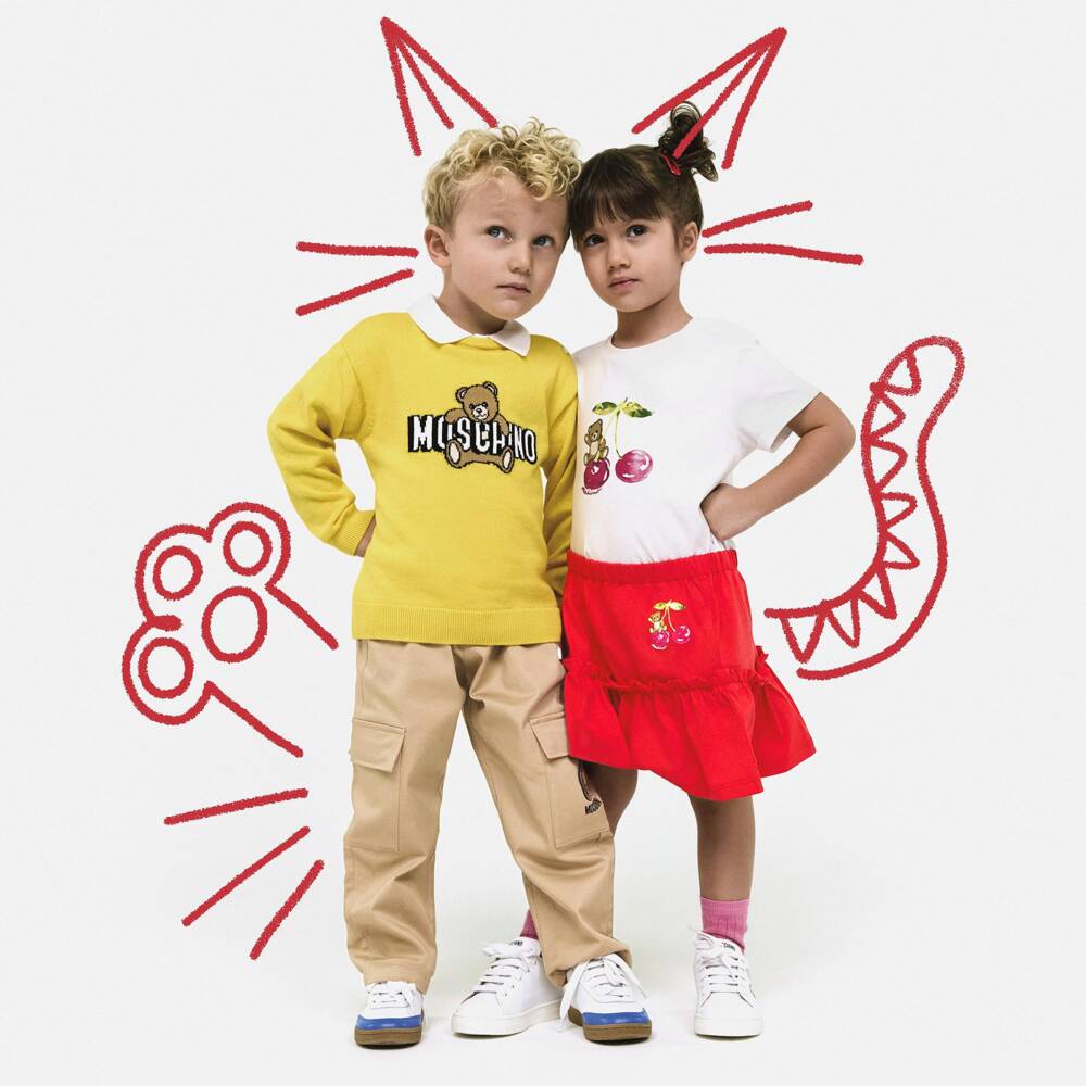 Moschino-Girls Red Cotton Cherry & Teddy Bear Skirt Set | Childrensalon