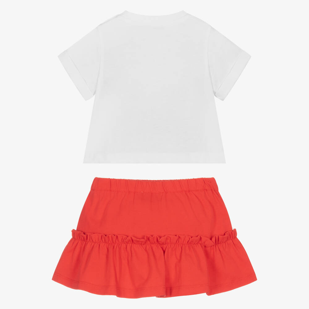 Moschino-Girls Red Cotton Cherry & Teddy Bear Skirt Set | Childrensalon