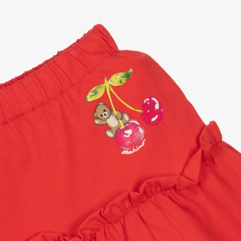 Moschino-Girls Red Cotton Cherry & Teddy Bear Skirt Set | Childrensalon