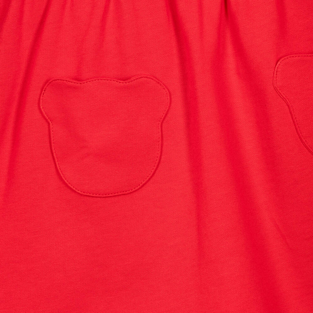 Moschino-Girls Red Cotton Dress with Teddy Bear Pockets | Childrensalon