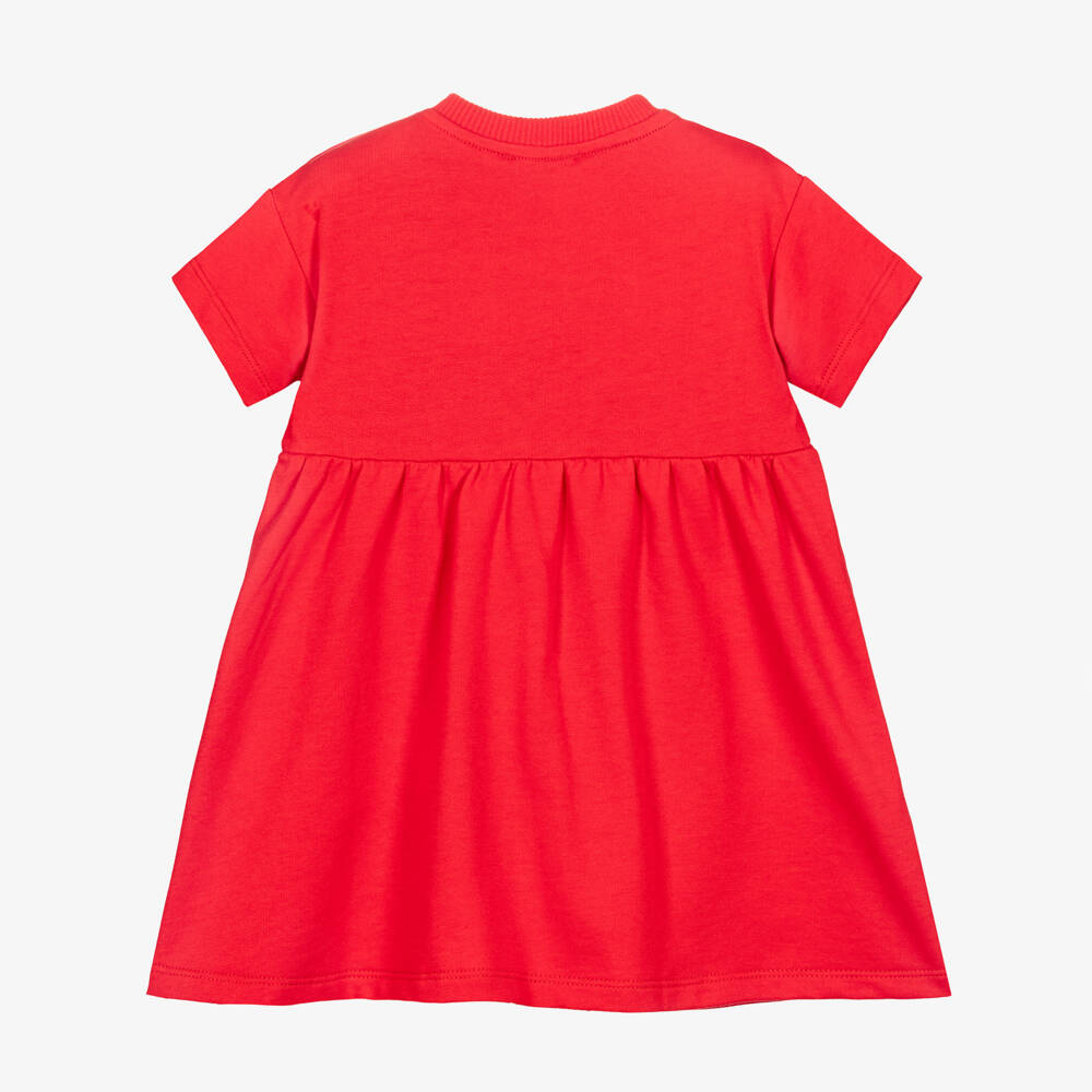 Moschino-Girls Red Cotton Dress with Teddy Bear Pockets | Childrensalon