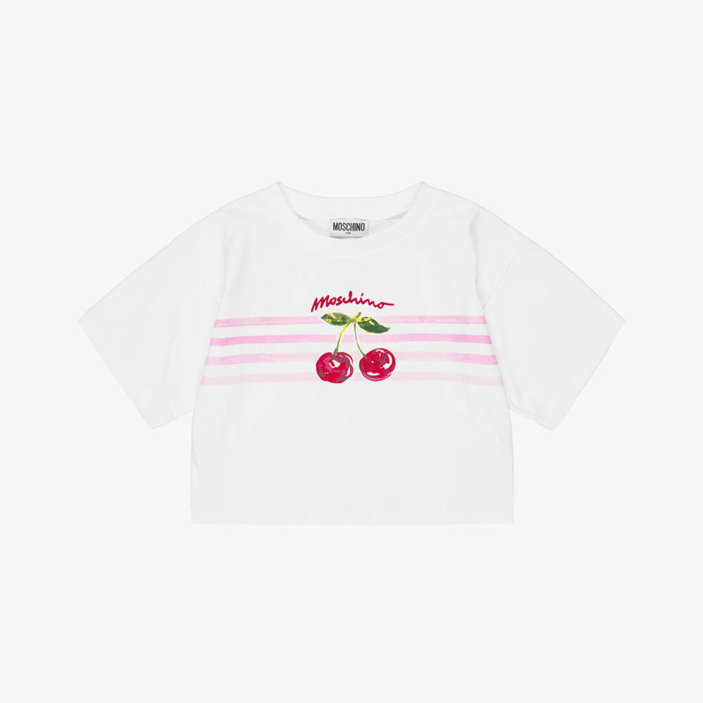 Moschino-Girls White Cotton Cherries T-Shirt | Childrensalon