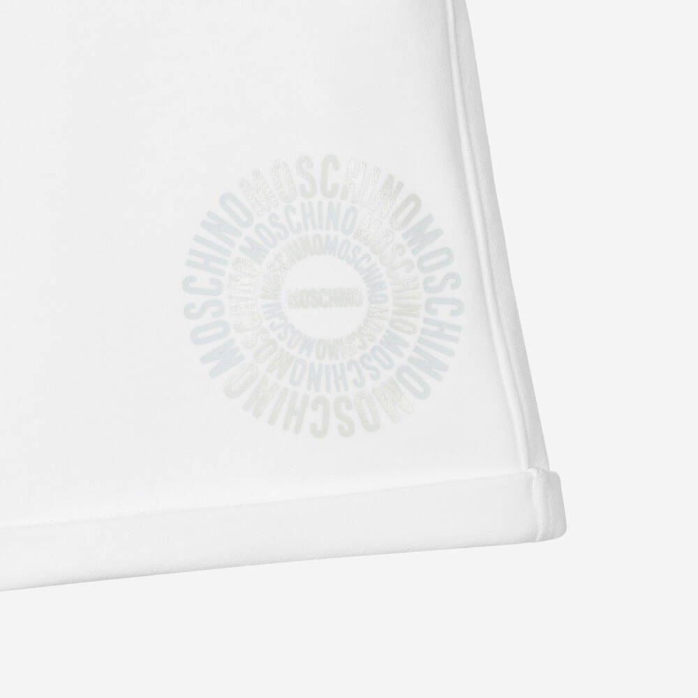 Moschino-Girls White Cotton Jersey Shorts with Tonal Circle Logo | Childrensalon