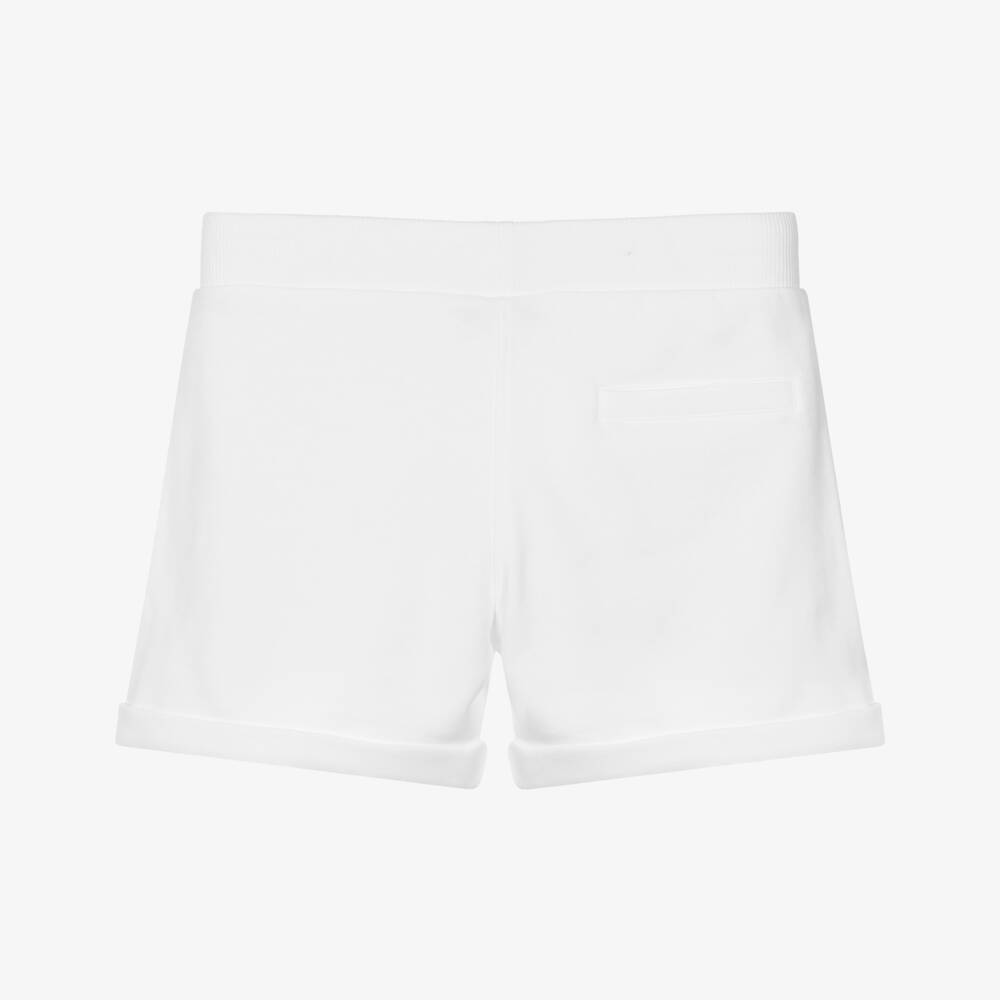 Moschino-Girls White Cotton Jersey Shorts with Tonal Circle Logo | Childrensalon