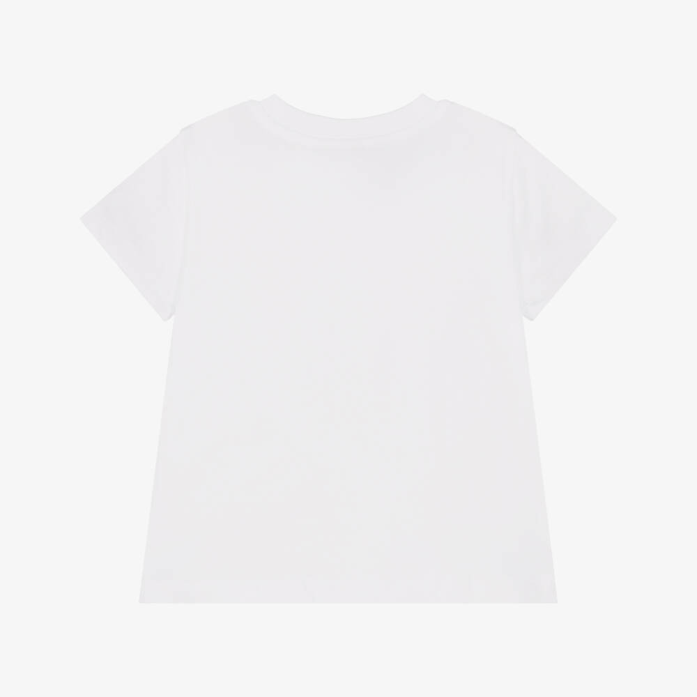 Moschino-Girls White Cotton T-Shirt with Teddy Bear Floral Print | Childrensalon