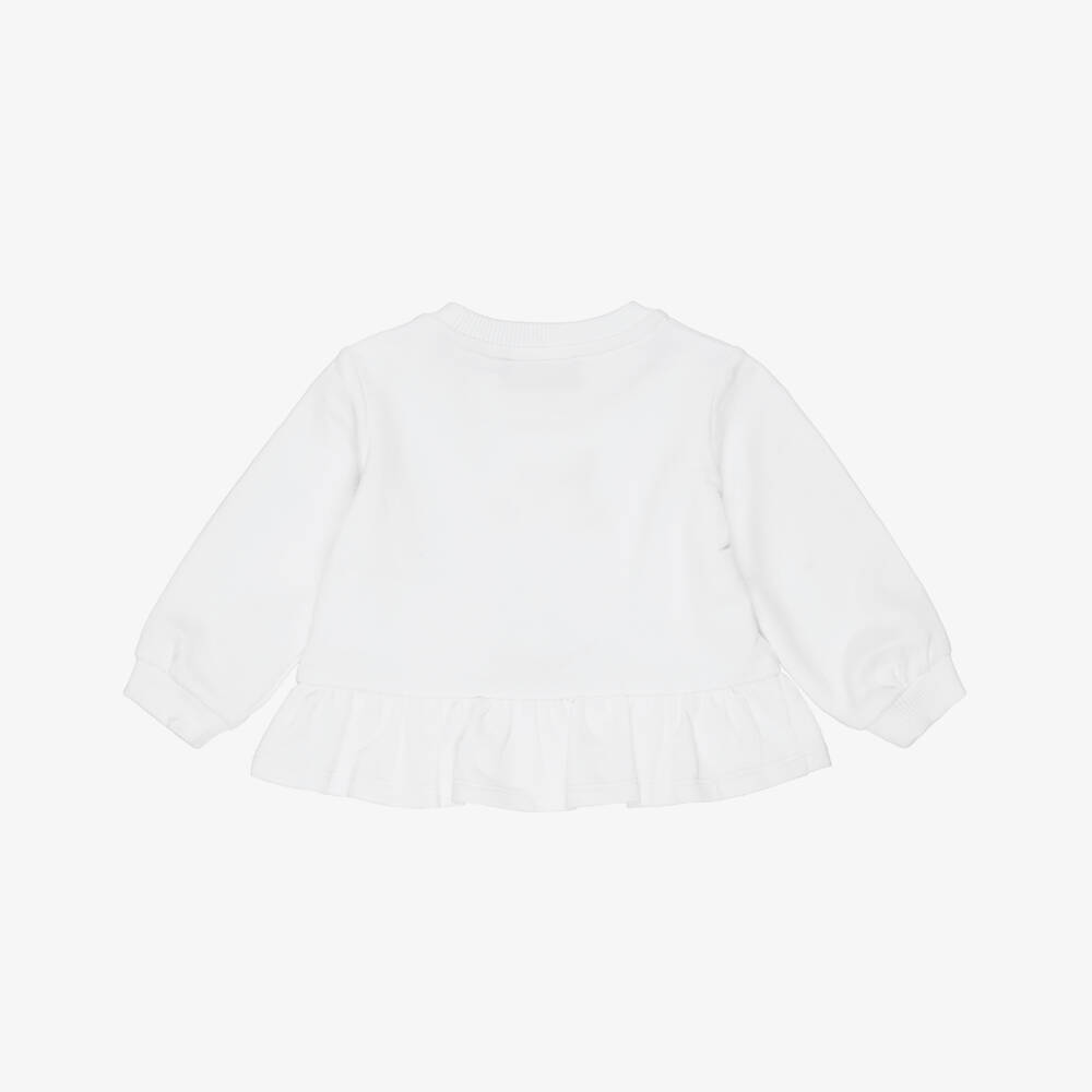Moschino-Girls White Cotton Teddy Bear & Flowers Frilled Sweatshirt | Childrensalon