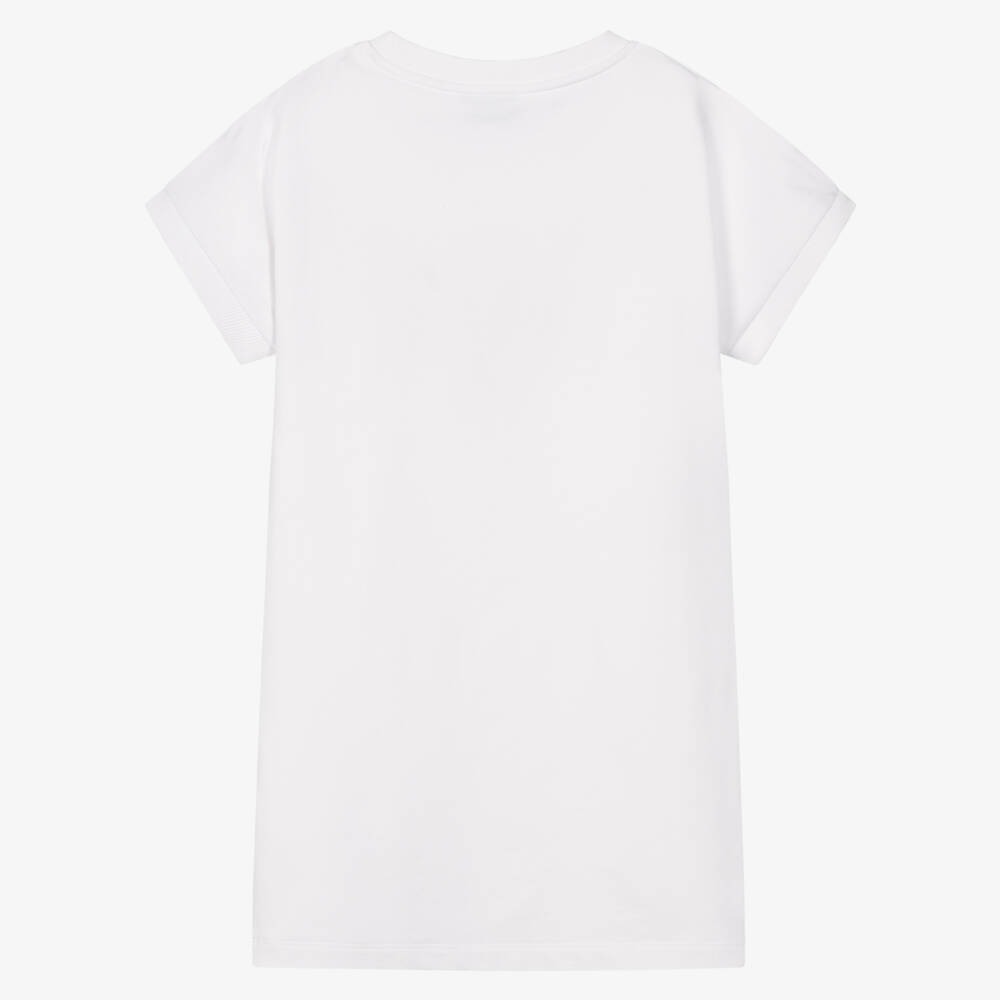 Moschino-Girls White Cotton Teddy Bear & Heart Sweatshirt Dress | Childrensalon