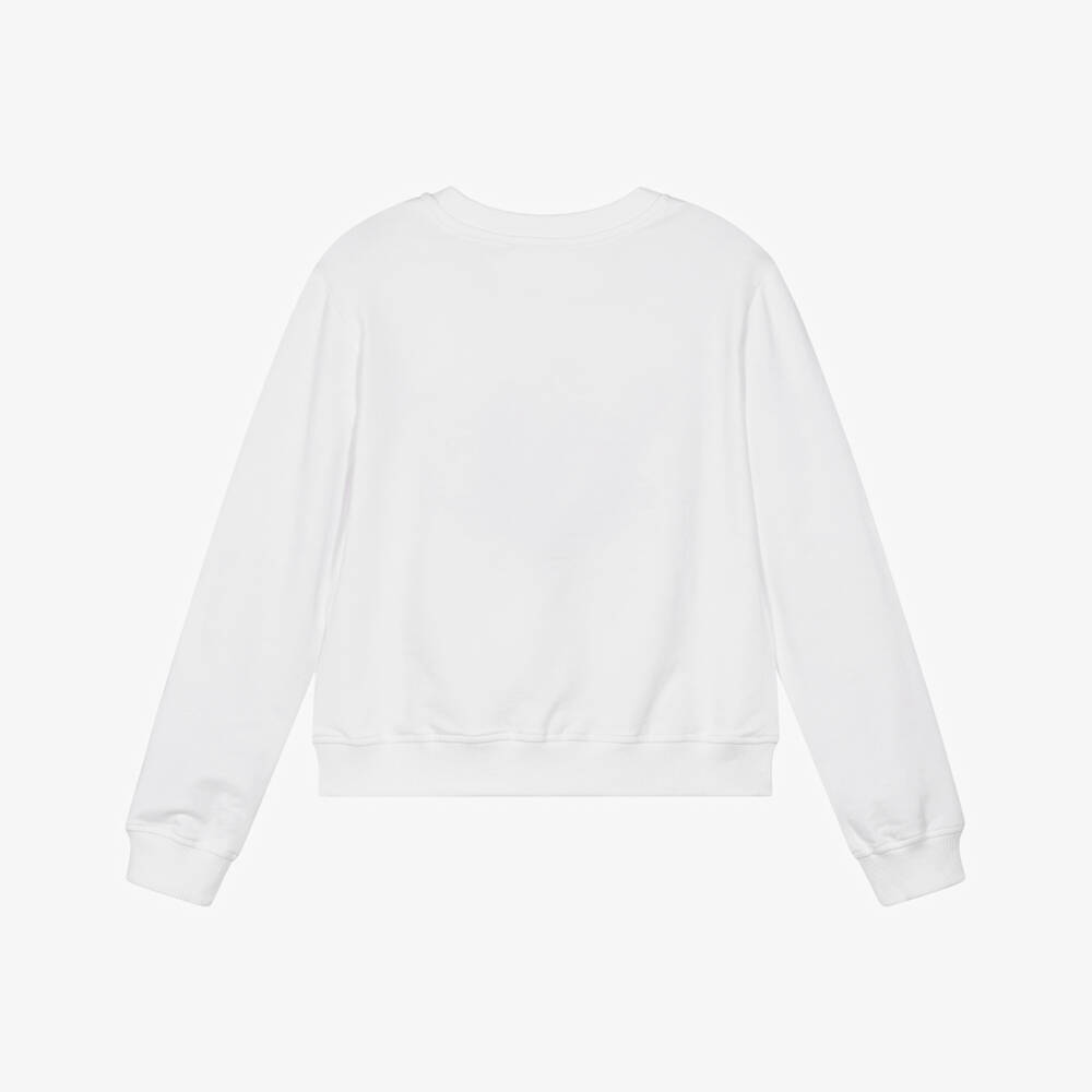 Moschino-Girls White Cotton Teddy & Flowers Sweatshirt | Childrensalon