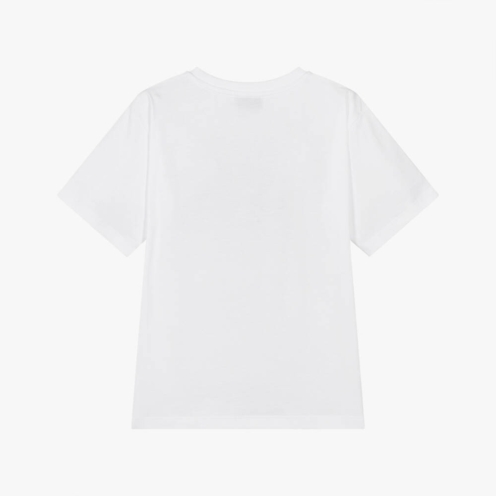 Moschino-Girls White Cotton Teddy & Mirror T-Shirt | Childrensalon