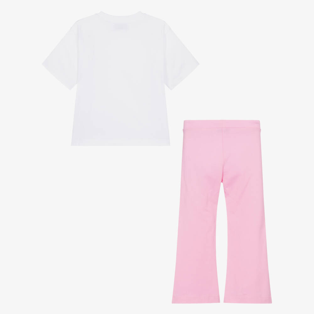 Moschino-طقم ليقنز بشعار الدب تيدي لون أبيض وزهري للبنات | Childrensalon