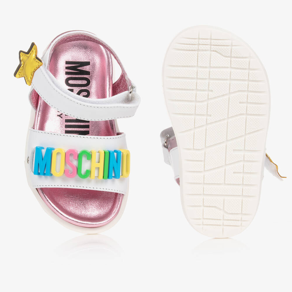 Moschino Kid-Teen-Girls White Star Leather Sandals | Childrensalon