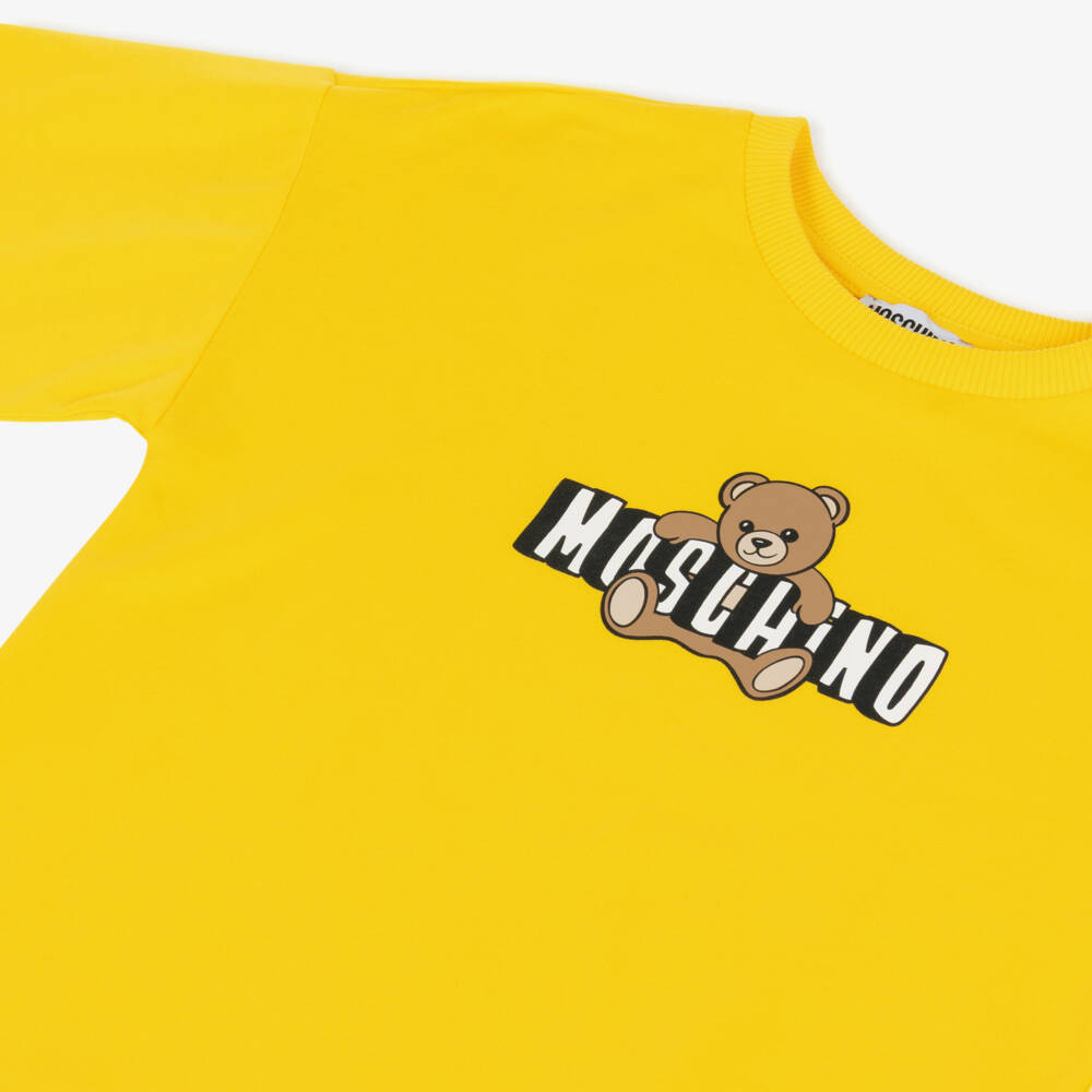 Moschino-Girls Yellow Cotton Jersey Teddy Bear Logo Dress | Childrensalon