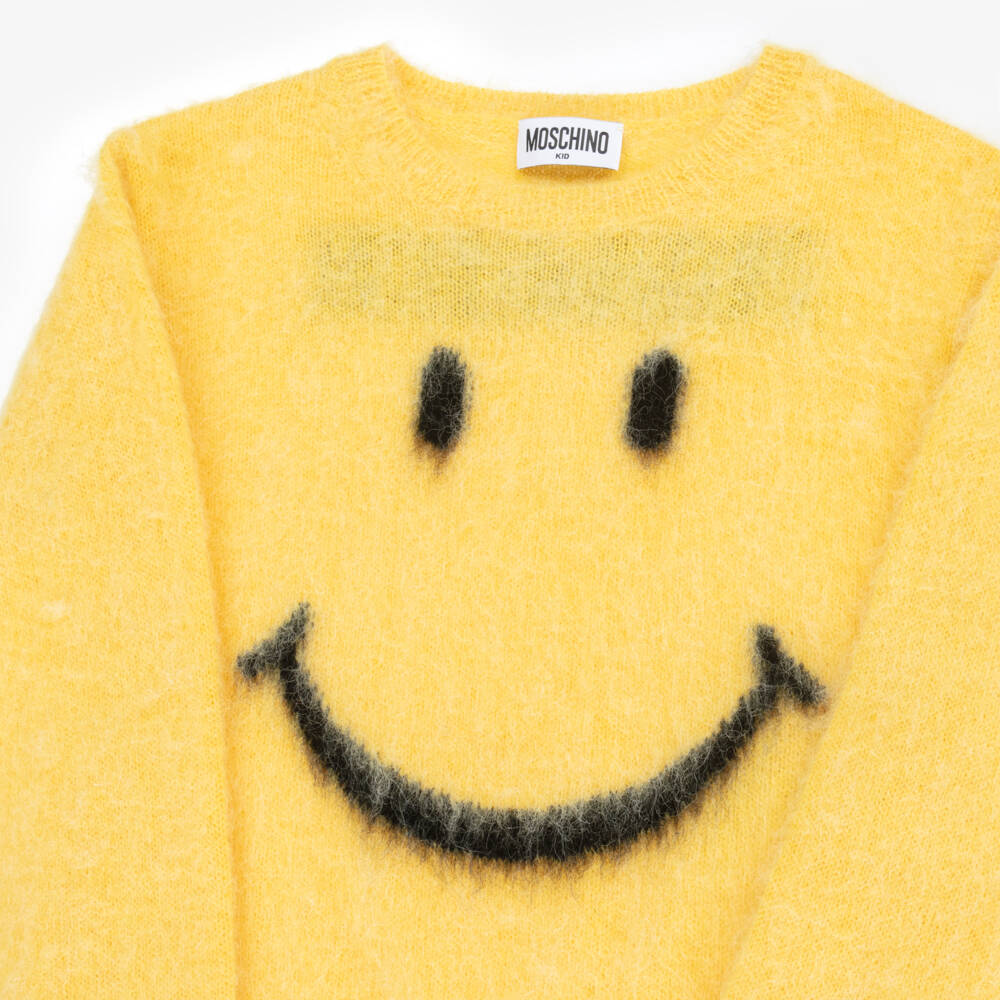 Moschino-Свитер желтый пушистый шерстяной с улыбкой для девочек | Childrensalon
