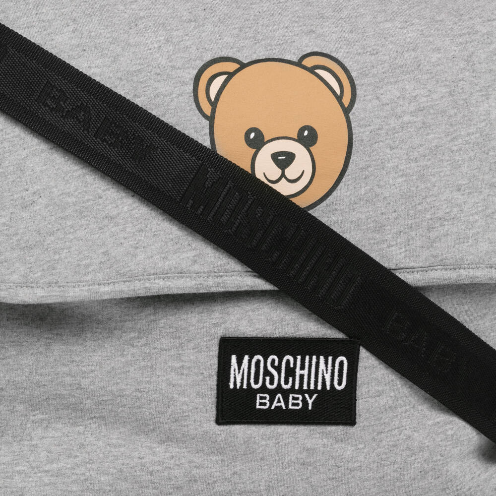 Moschino-Grey Cotton Teddy Bear Changing Bag (40cm) | Childrensalon