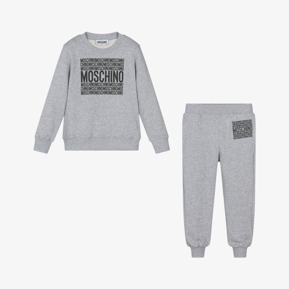 Moschino-Grey Graphic Cotton Tracksuit | Childrensalon