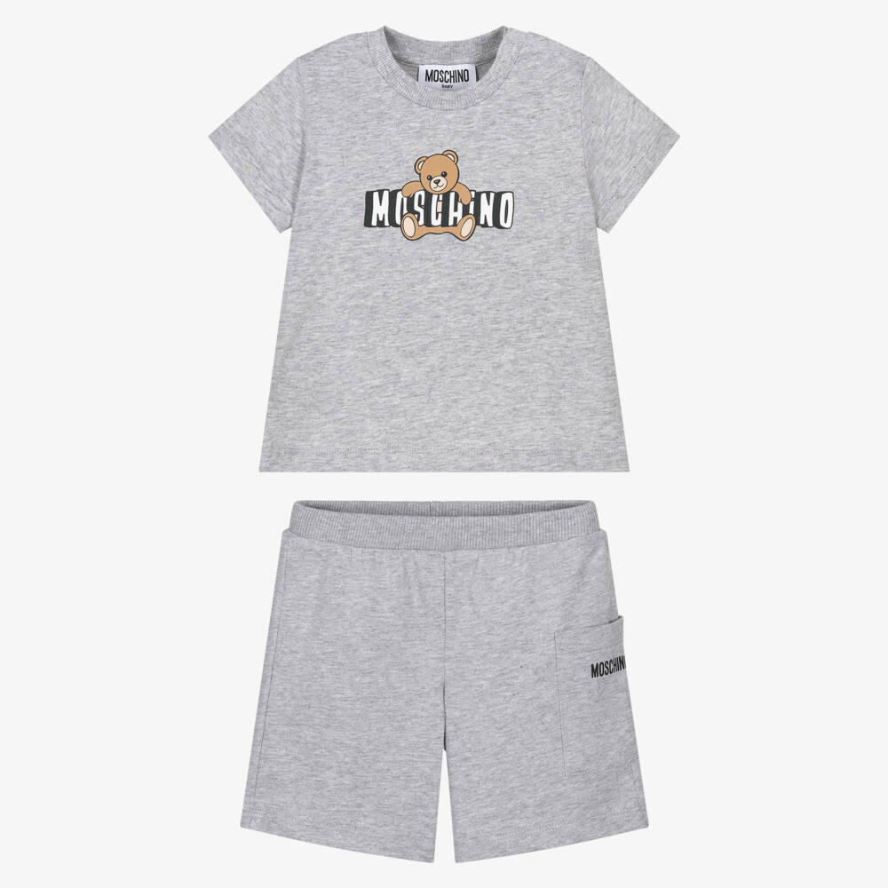 Moschino-Grey Marl Cotton Moschino Teddy Bear Shorts Set | Childrensalon
