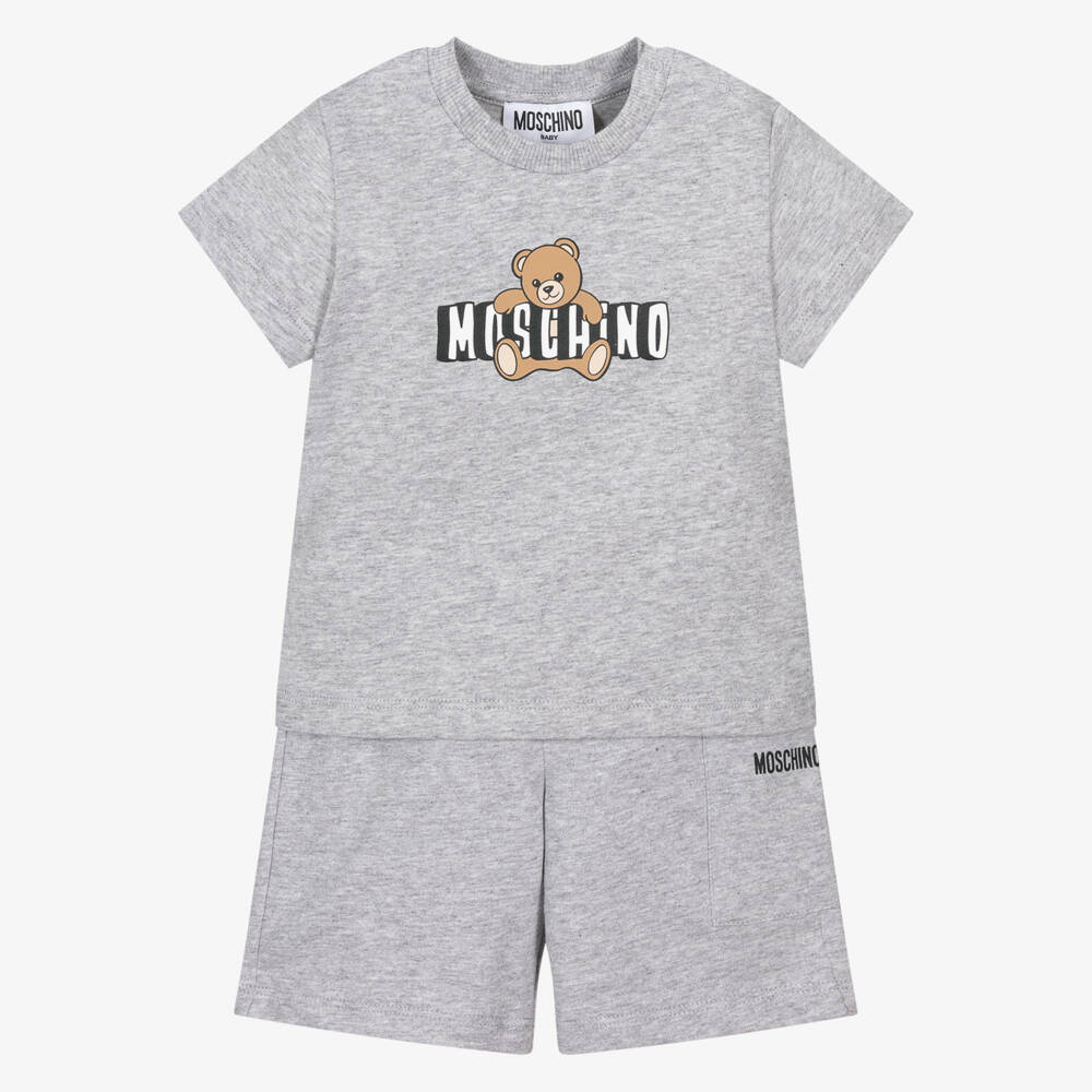 Moschino-Grey Marl Cotton Moschino Teddy Bear Shorts Set | Childrensalon