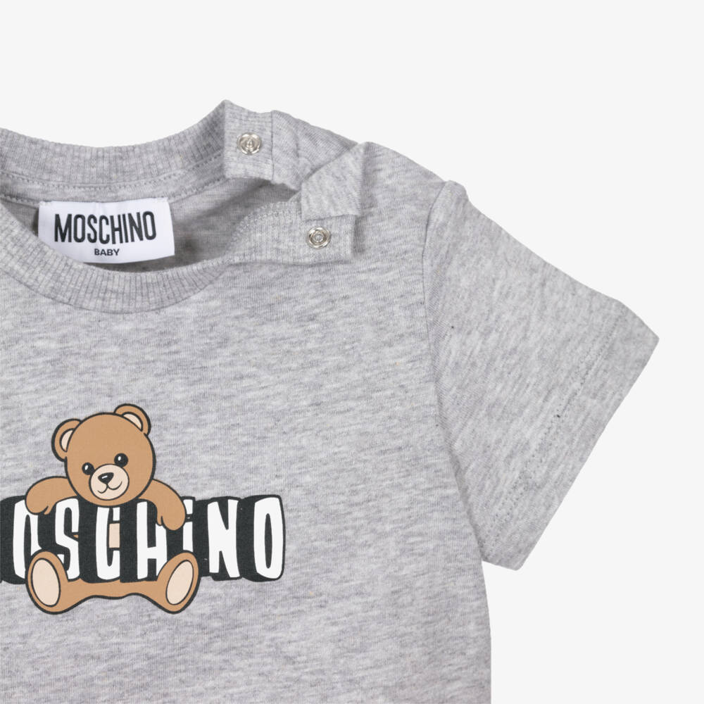 Moschino-Grey Marl Cotton Moschino Teddy Bear Shorts Set | Childrensalon