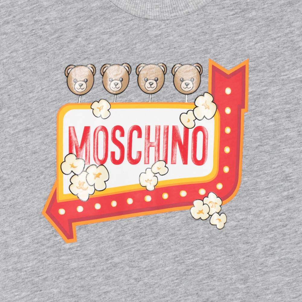 Moschino-Grey Marl Cotton T-Shirt with Popcorn Graphic | Childrensalon