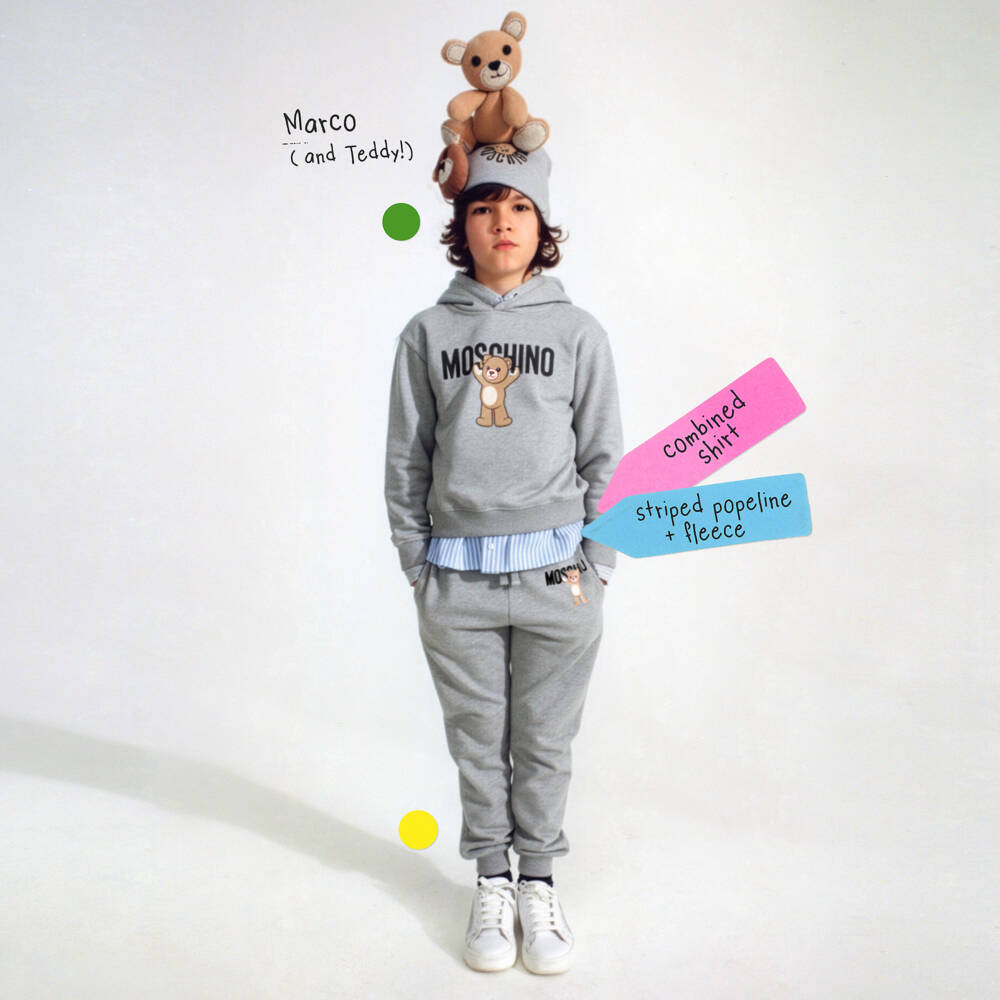 Moschino-هودي بشعار دب تيدي لون رمادي مارل للأولاد | Childrensalon